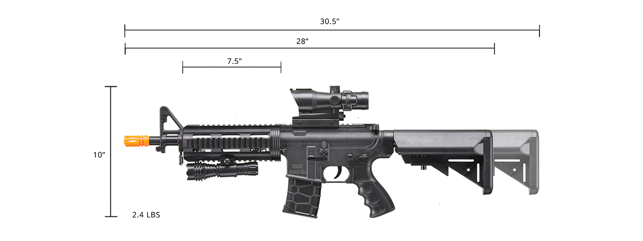 UK Arms Heavy Version Short Barreled M4 Airsoft Spring Rifle w/ Flashlight and Red Dot Sight (Color: Black) - Click Image to Close