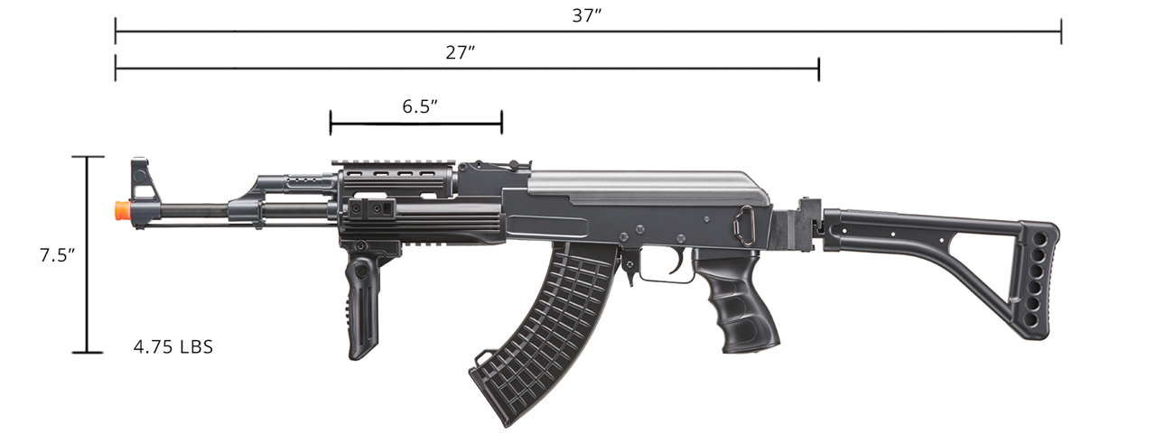 Double Eagle M900E Tactical AK-47 RIS Auto Electric Gun Metal Body Plastic Gear Side Folding Stock and Folding Foregrip - Click Image to Close