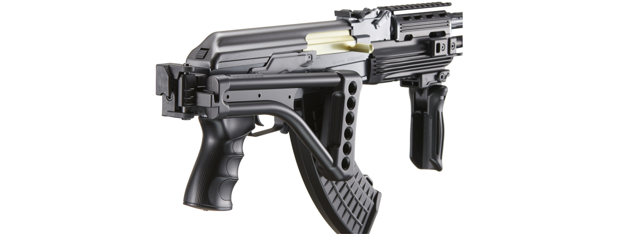 Double Eagle M900E Tactical AK-47 RIS Auto Electric Gun Metal Body Plastic Gear Side Folding Stock and Folding Foregrip - Click Image to Close