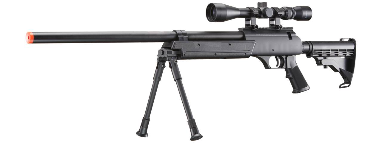 Well Fire MB06 Airsoft Bolt Action Sniper Rifle w/ Scope & Bipod (Color: Black)