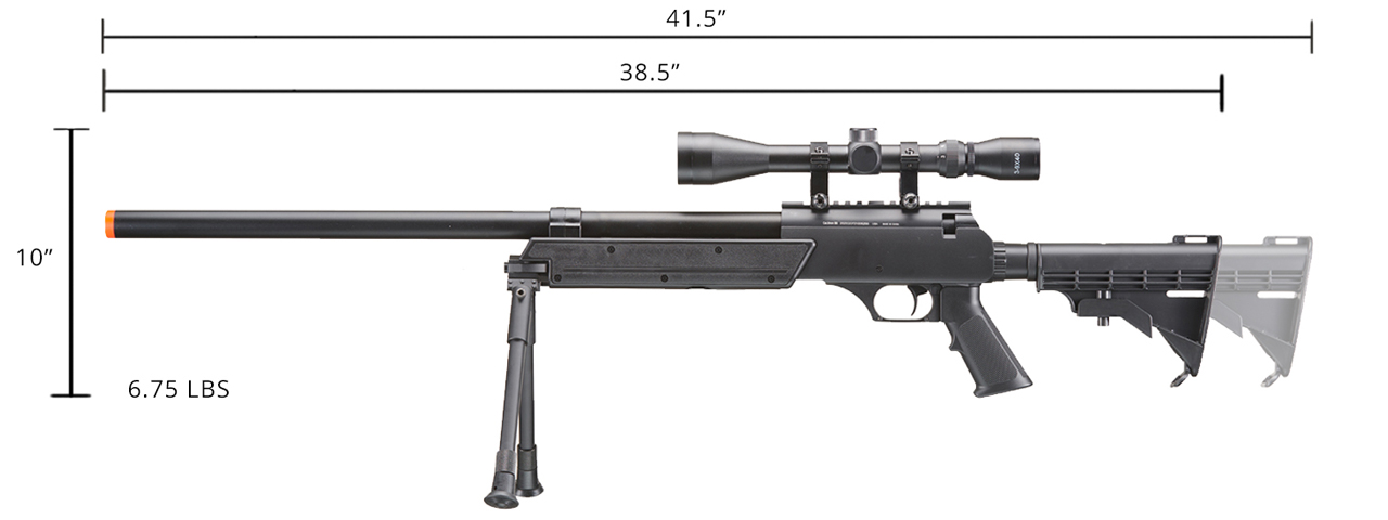 Well Fire MB06 Airsoft Bolt Action Sniper Rifle w/ Scope & Bipod (Color: Black) - Click Image to Close