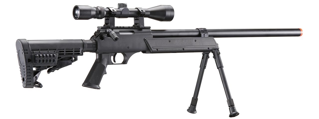 WELL SPEC-OPS MB13A APS SR-2 BOLT ACTION SNIPER RIFLE W/ SCOPE AND BIPOD (BK) - Click Image to Close