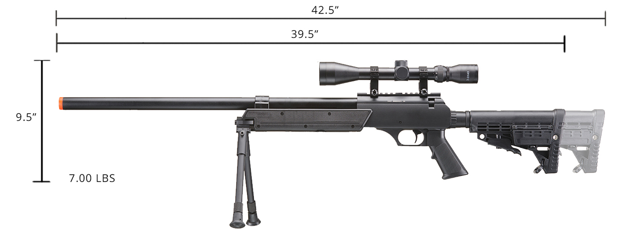 WELL SPEC-OPS MB13A APS SR-2 BOLT ACTION SNIPER RIFLE W/ SCOPE AND BIPOD (BK) - Click Image to Close