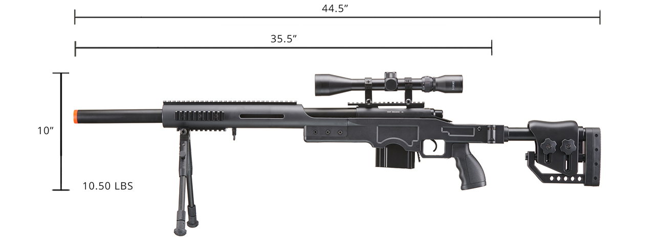 WELLFIRE MB4410 BOLT ACTION SNIPER RIFLE W/ SCOPE AND BIPOD - BLACK - Click Image to Close