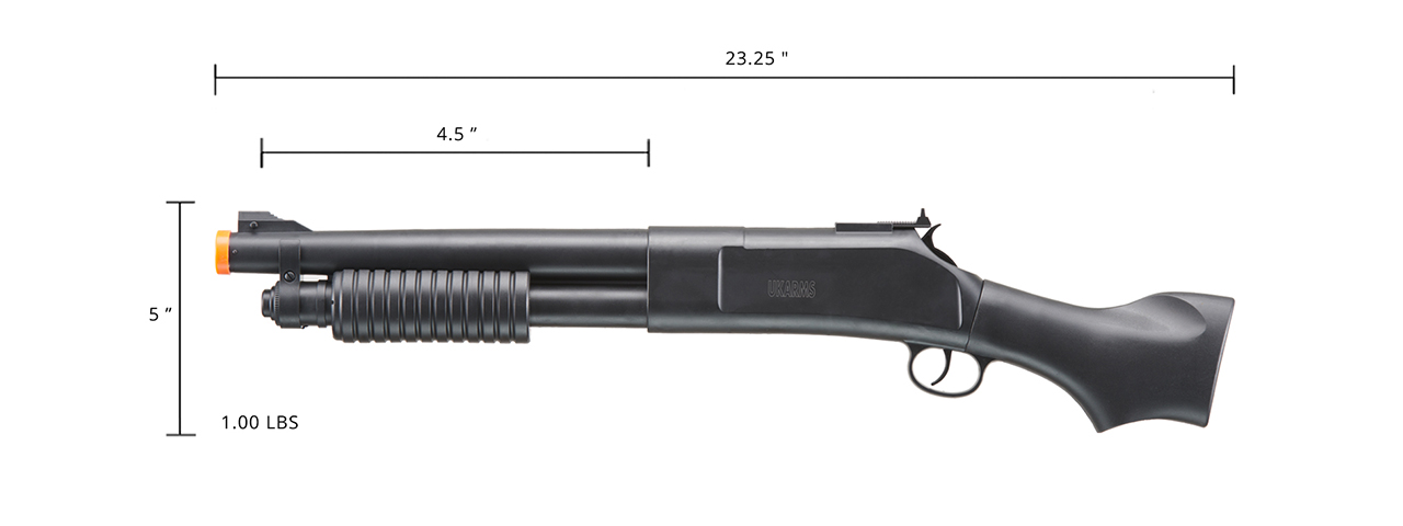 UK Arms Pump Action Polymer Spring Shotgun (Color: Black) - Click Image to Close