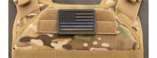 3D US Flag Forward PVC Patch w/ Blue Stripe (Color: Black)