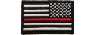 Embroidered Reverse US Flag Patch w/ Red Line (Color: Black)