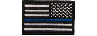 Embroidered Reverse US Flag Patch w/ Blue Line (Color: Black)