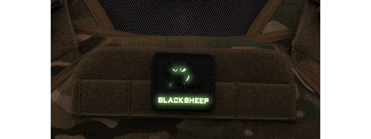 Glow in the Dark Black Sheep Small PVC Patch (Color: Black) - Click Image to Close