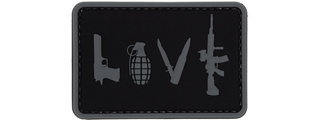 Love-Pistol, Grenade, Knife, Rifle" PVC Patch (Color: Black)