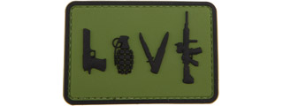 Love-Pistol, Grenade, Knife, Rifle" PVC Patch (Color: OD Green)