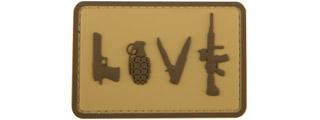 Love-Pistol, Grenade, Knife, Rifle" PVC Patch (Color: Coyote Tan)