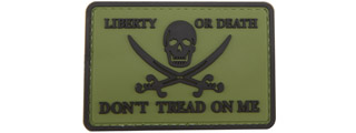 Pirate Skull Liberty or Death, Don't Tread On Me PVC Patch (Color: Green)