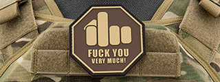 Middle Finger "Fuck You Very Much" PVC Patch (Color: Tan)