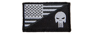 Embroidered US Swat Flag with Punisher Patch (Color: Black and White)