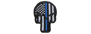 Embroidered Patriot Punisher US Flag PVC Patch w/ Thin Blue Line