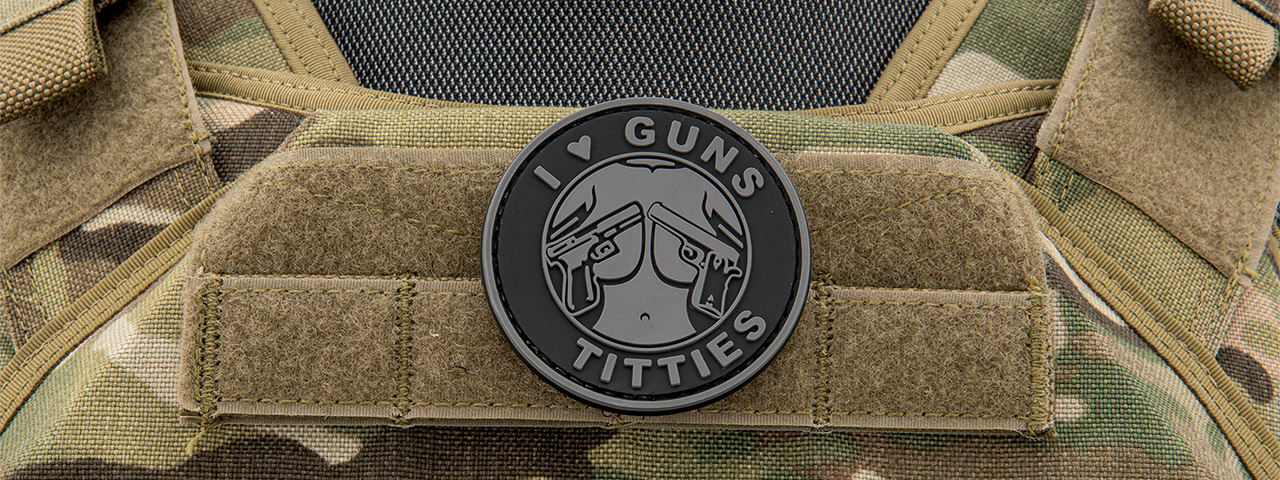 I Heart Guns & Titties PVC Patch (Color: Gray)