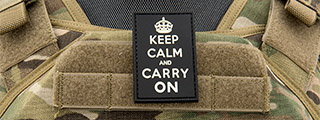 "Keep Calm and Carry On" PVC Patch (Color: Black)