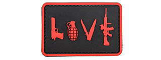 Love-Pistol, Grenade, Knife, Rifle" PVC Patch (Color: Red)