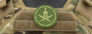 Spartan Helmet Crossed Swords PVC Patch (Color: OD Green)