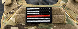 Reflective Fabric Reverse US Flag w/ Thin Red Line (Color: Black)