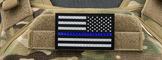 Reflective Fabric Reverse US Flag w/ Thin Blue Line (Color: Black)