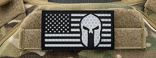 Reflective Fabric US Flag w/ Spartan Molon Labe (Color: White)