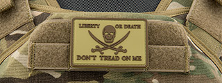 Pirate Skull Liberty or Death, Don't Tread On Me PVC Patch (Color: Coyote Tan)