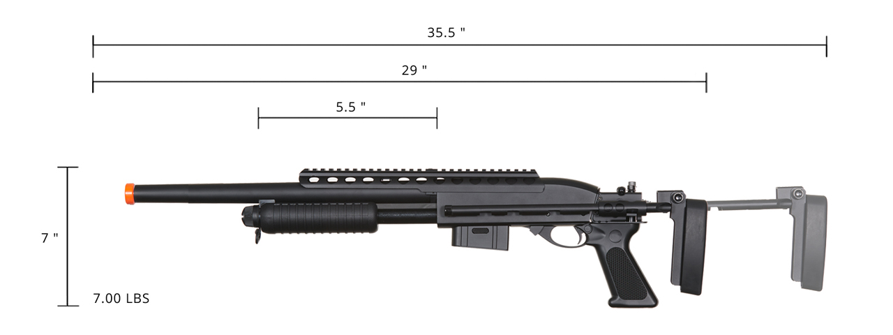 Atlas Custom Works Bravo Full Metal M870 Tactical Tac Shot Airsoft Shotgun (Color: Black) - Click Image to Close