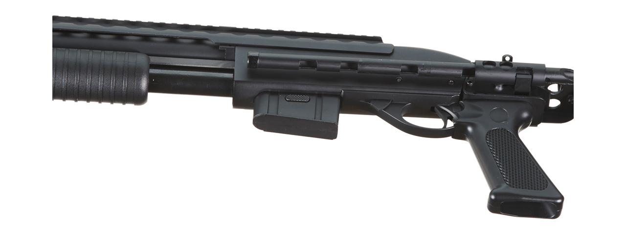 Atlas Custom Works Bravo Full Metal M870 Tactical Tac Shot Airsoft Shotgun (Color: Black) - Click Image to Close