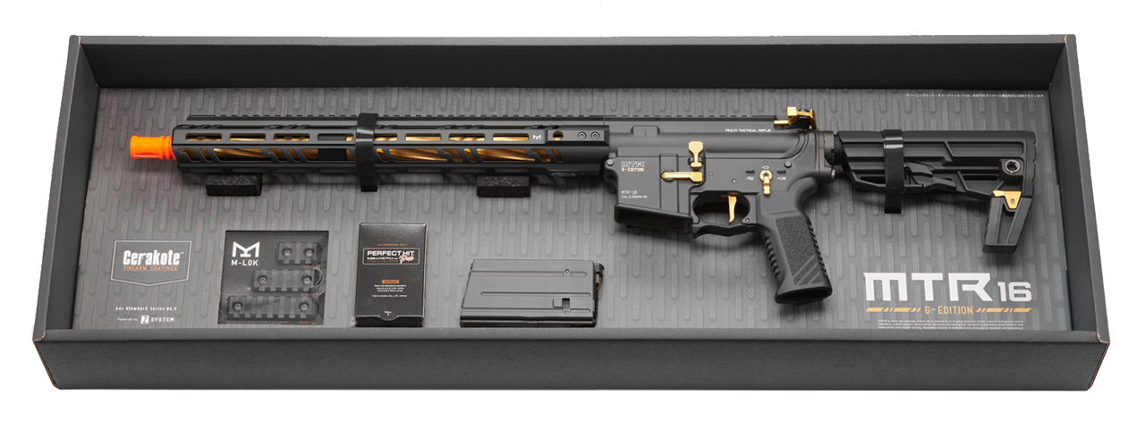 Tokyo Marui MTR16 G-Edition Airsoft Gas Blowback Airsoft Rifle (Color: Black & Gold)