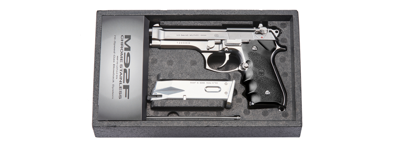 Tokyo Marui M92F Chrome Stainless Finishing Airsoft Gas Blowback Pistol (Color: Chrome) - Click Image to Close