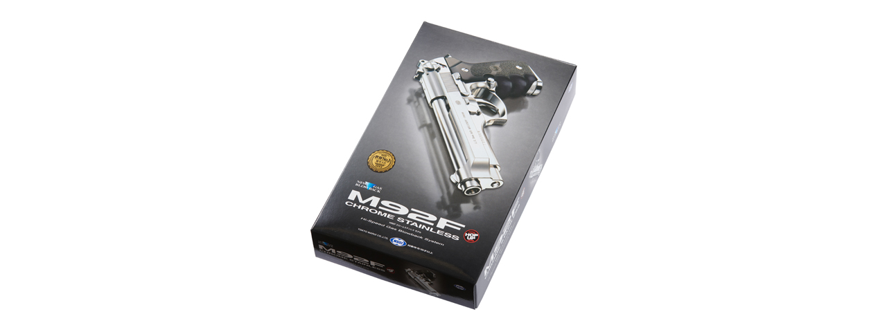 Tokyo Marui M92F Chrome Stainless Finishing Airsoft Gas Blowback Pistol (Color: Chrome) - Click Image to Close