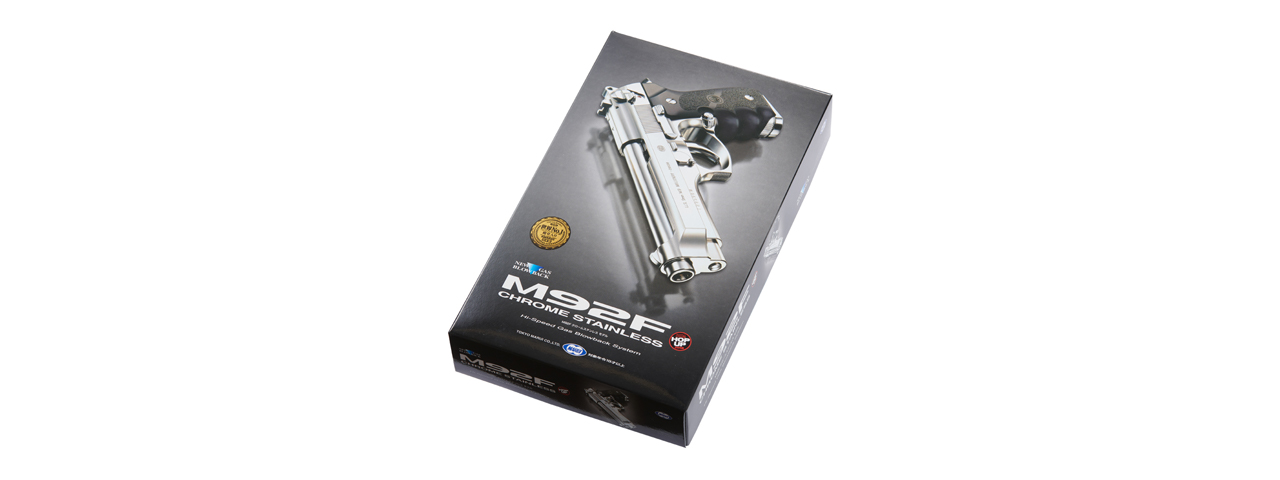 Tokyo Marui M92F Chrome Stainless Finishing Airsoft Gas Blowback Pistol (Color: Chrome)