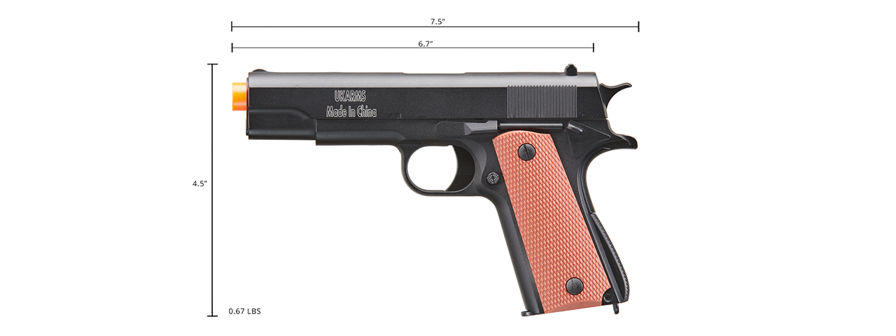 UK Arms 1911 Alloy Series Spring Airsoft Pistol (Color: Black / Brown) - Click Image to Close