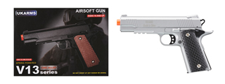 UK Arms 1911 Alloy Series Spring Airsoft Pistol w/ Under Barrel Rail (Color: Black / Brown)