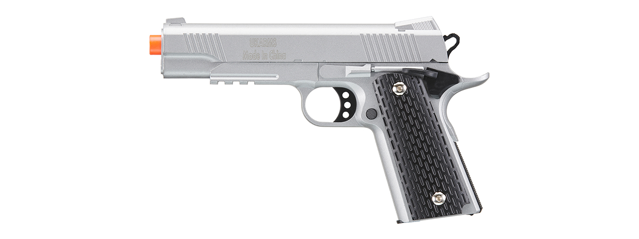 UK Arms 1911 Alloy Series Spring Airsoft Pistol w/ Under Barrel Rail (Color: Black / Brown) - Click Image to Close