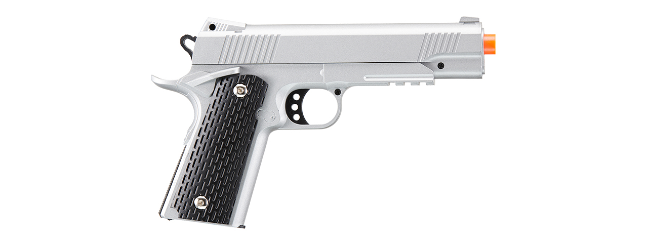 UK Arms 1911 Alloy Series Spring Airsoft Pistol w/ Under Barrel Rail (Color: Black / Brown) - Click Image to Close