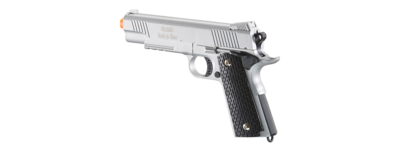 UK Arms 1911 Alloy Series Spring Airsoft Pistol w/ Under Barrel Rail (Color: Black / Brown) - Click Image to Close