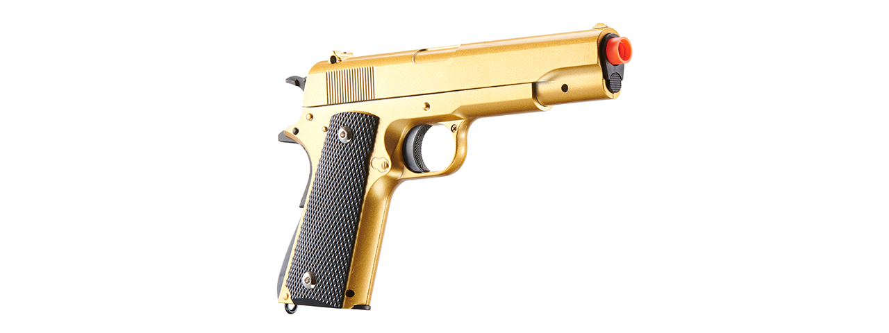 UK Arms Full Size 1911 Alloy Series Spring Airsoft Pistol (Color: Gold) - Click Image to Close