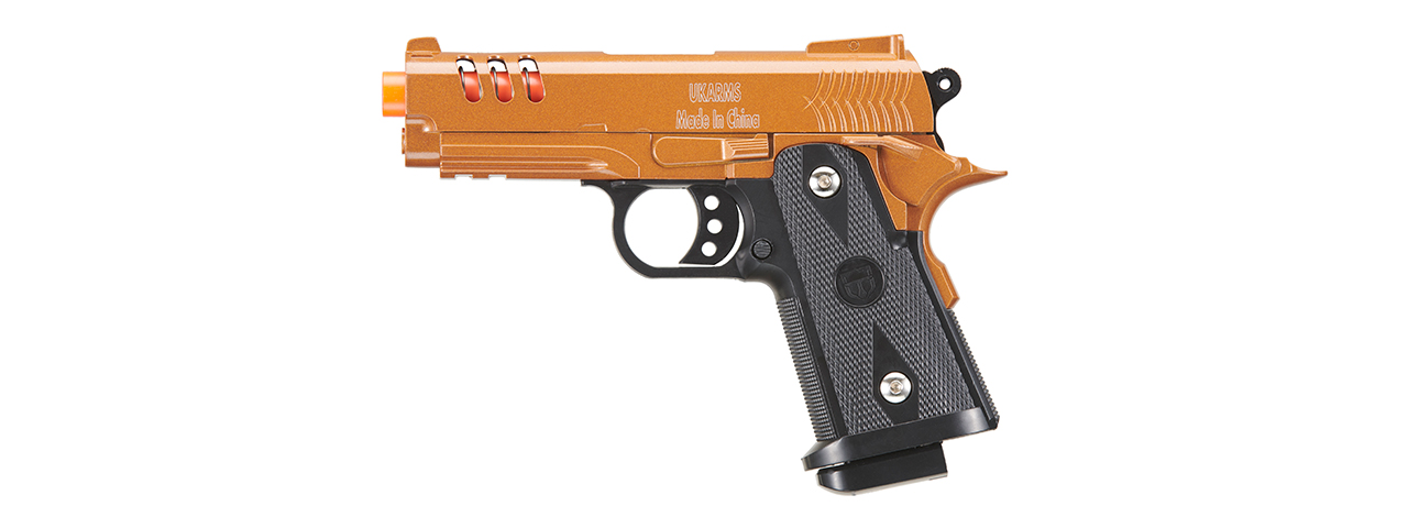 UK Arms 2011 Compact Heavyweight Series Airsoft Spring Pistol (Color: Gold) - Click Image to Close