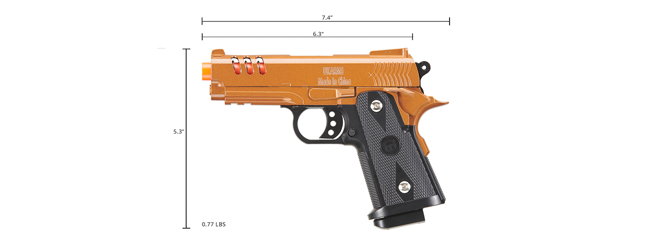 UK Arms 2011 Compact Heavyweight Series Airsoft Spring Pistol (Color: Gold) - Click Image to Close