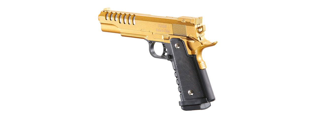 UK Arms 2011 Alloy Series Spring Airsoft Pistol w/ Vented Slide (Color: Gold) - Click Image to Close