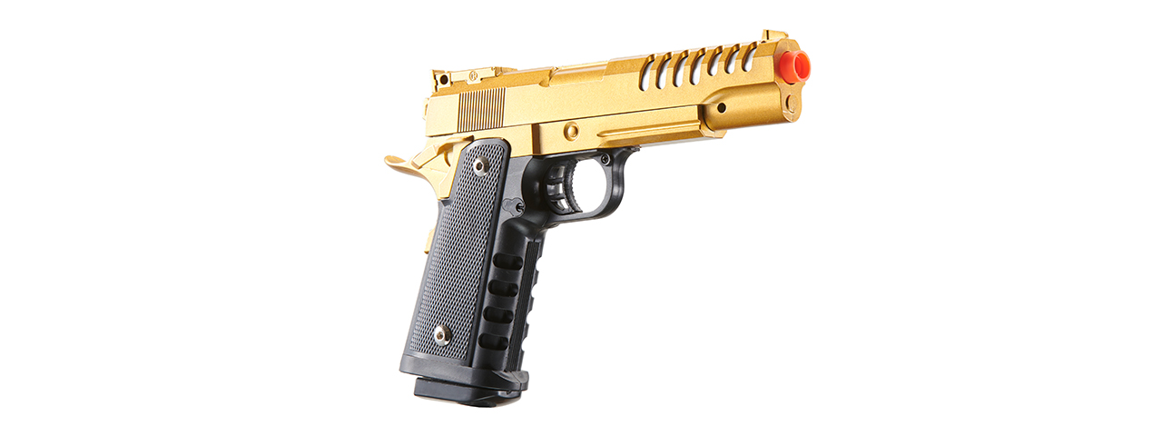 UK Arms 2011 Alloy Series Spring Airsoft Pistol w/ Vented Slide (Color: Gold) - Click Image to Close
