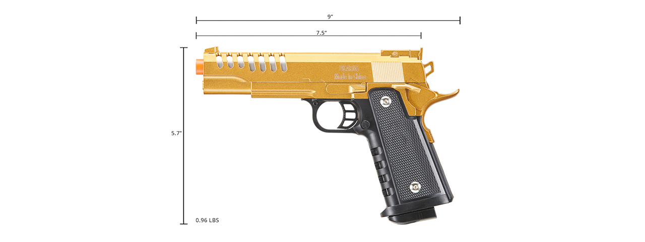 UK Arms 2011 Alloy Series Spring Airsoft Pistol w/ Vented Slide (Color: Gold)