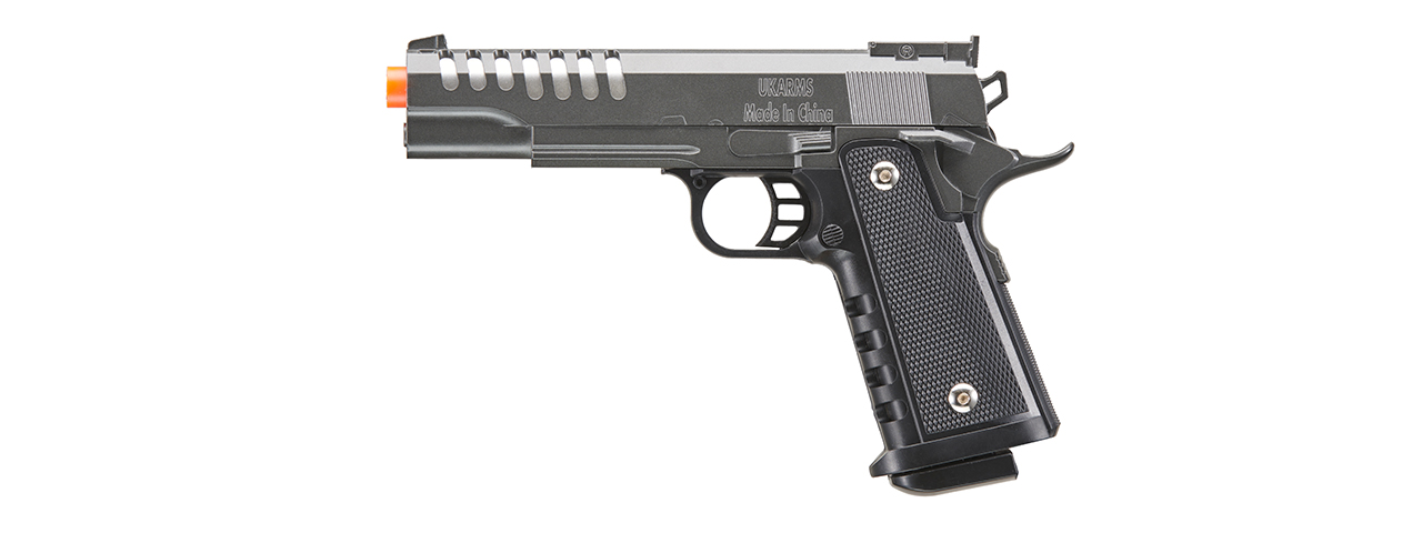 UK Arms 2011 Alloy Series Spring Airsoft Pistol w/ Vented Slide (Color: Silver Gray) - Click Image to Close