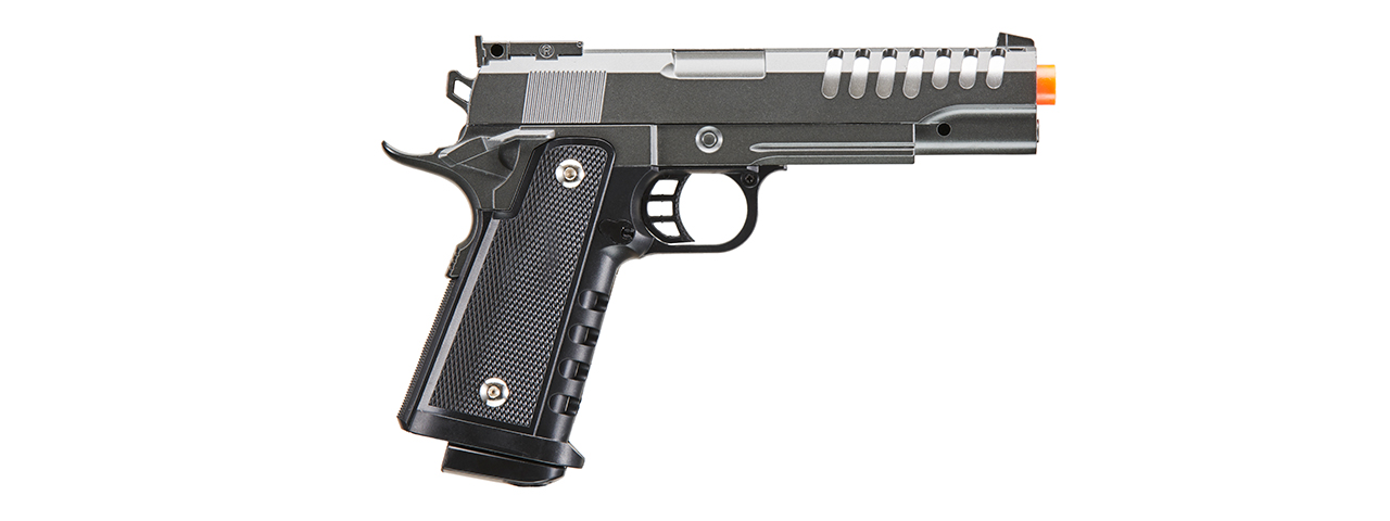 UK Arms 2011 Alloy Series Spring Airsoft Pistol w/ Vented Slide (Color: Silver Gray) - Click Image to Close