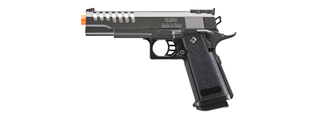 UK Arms 2011 Alloy Series Airsoft Pistol w/ Wavey Stippling (Color: Silver Gray) - Click Image to Close