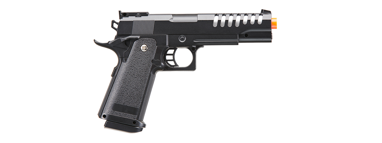 UK Arms 2011 Alloy Series Spring Airsoft Pistol w/ Wavey Stippling (Color: Black) - Click Image to Close