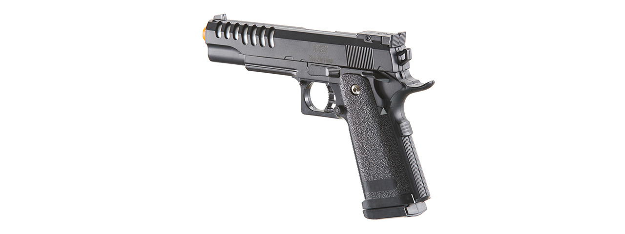 UK Arms 2011 Alloy Series Spring Airsoft Pistol w/ Wavey Stippling (Color: Black) - Click Image to Close